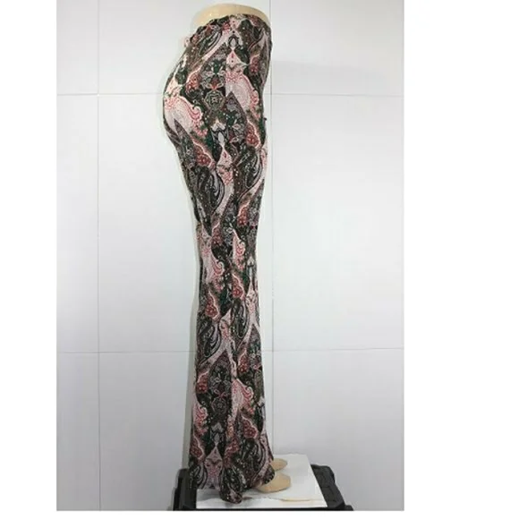 New TRIPLE SEVEN Boho Chic Print Flare Leg Pants in hunter green - Picture 4 of 9